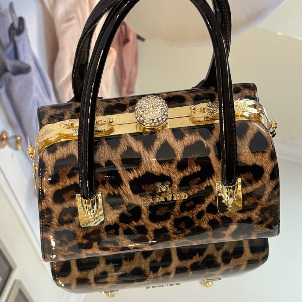 Leopard Print Handbag with Gold Accents